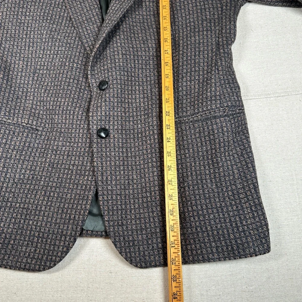 CR & Company Mens 46R Wool Blazer Brown Blue Micro Check Tweed Sport Coat Jacket
